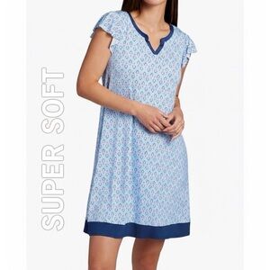 ELLEN TRACY SHORT SLEEVE NIGHTGOWN CHEMISE 0X/1X BLUE RAYON BLEND SUPER SOFT $62